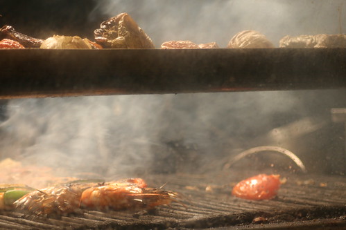 Seafood being grilled