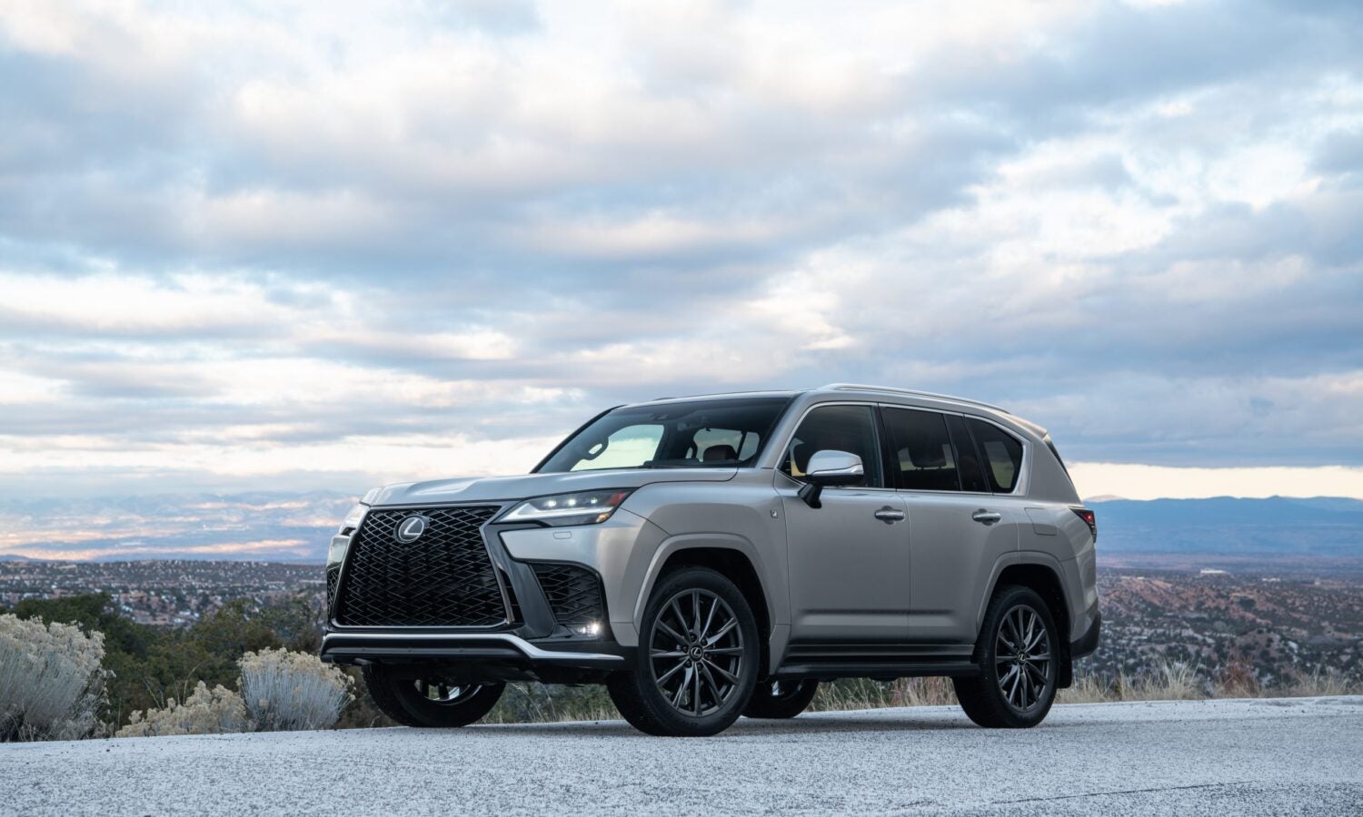 A silver Lexus LX on a hilltop near San Jose, CA