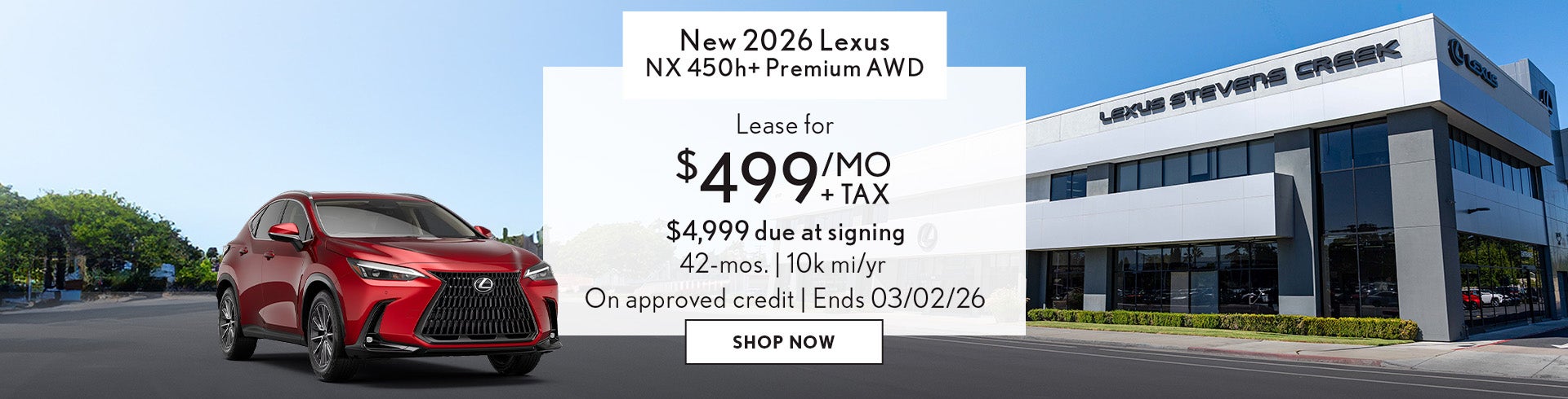 Lease a new 2026 NX 450h+ Premium for $499/mo + tax