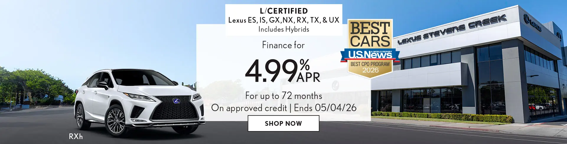 Finance a Lexus Certified vehicle for 4.99% APR for 72 month