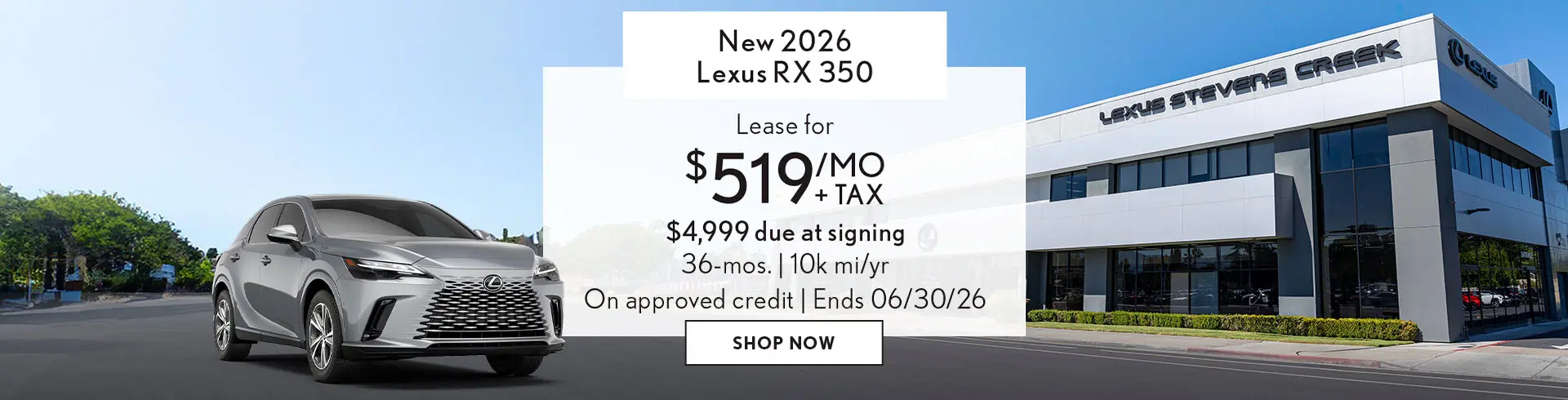 Lease a new 2026 Lexus RX 350 for $519/mo + tax